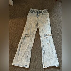 Low Waist Baggy Flared Ripped Acid Wash Jeans